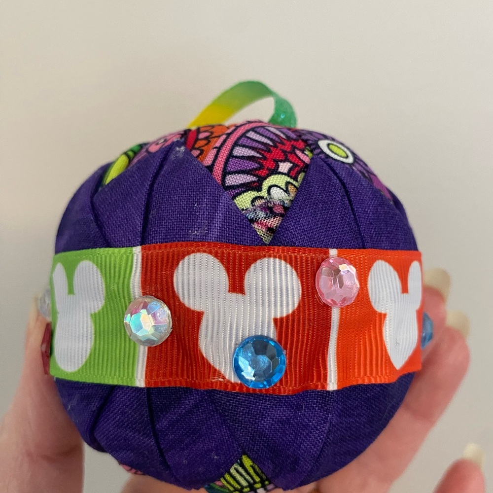Mickey Mouse Handmade Quilted Ornament Colorful Design with gems and charms